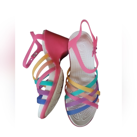 Crocs Isabella Huarache Heeled Multicolor Strappy Translucent W 7 - Picture 2 of 9